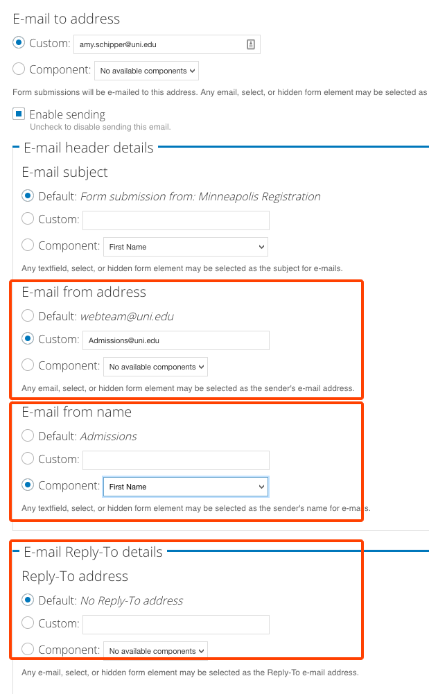 Email Fields example