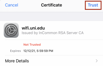 Certificate trust prompt.